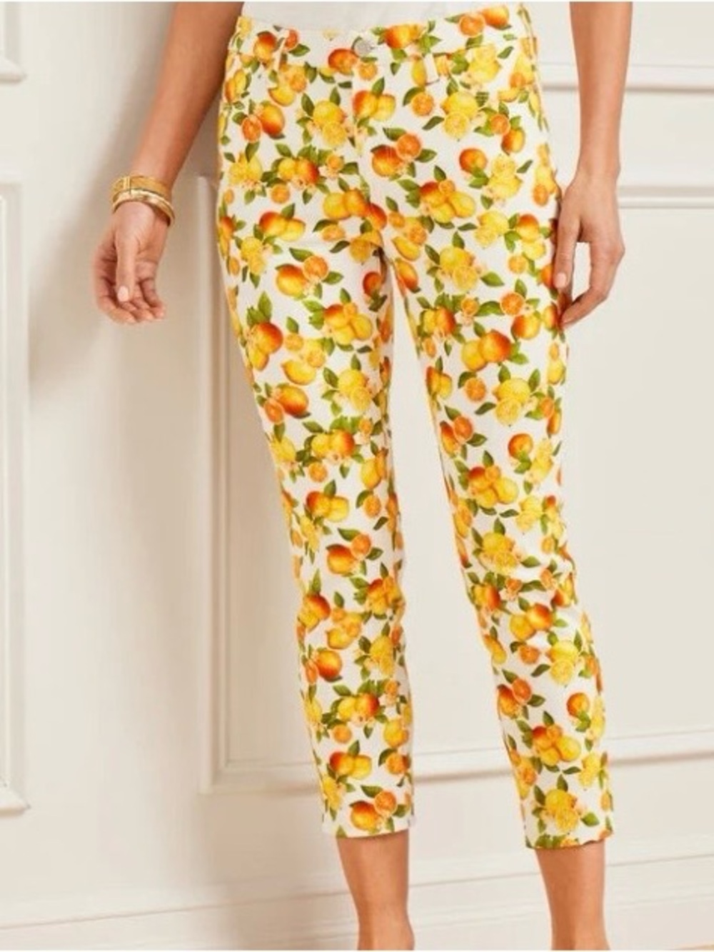 Talbots Womens cropped jeggings all-over print oranges lemons Sz 8 New With Tag